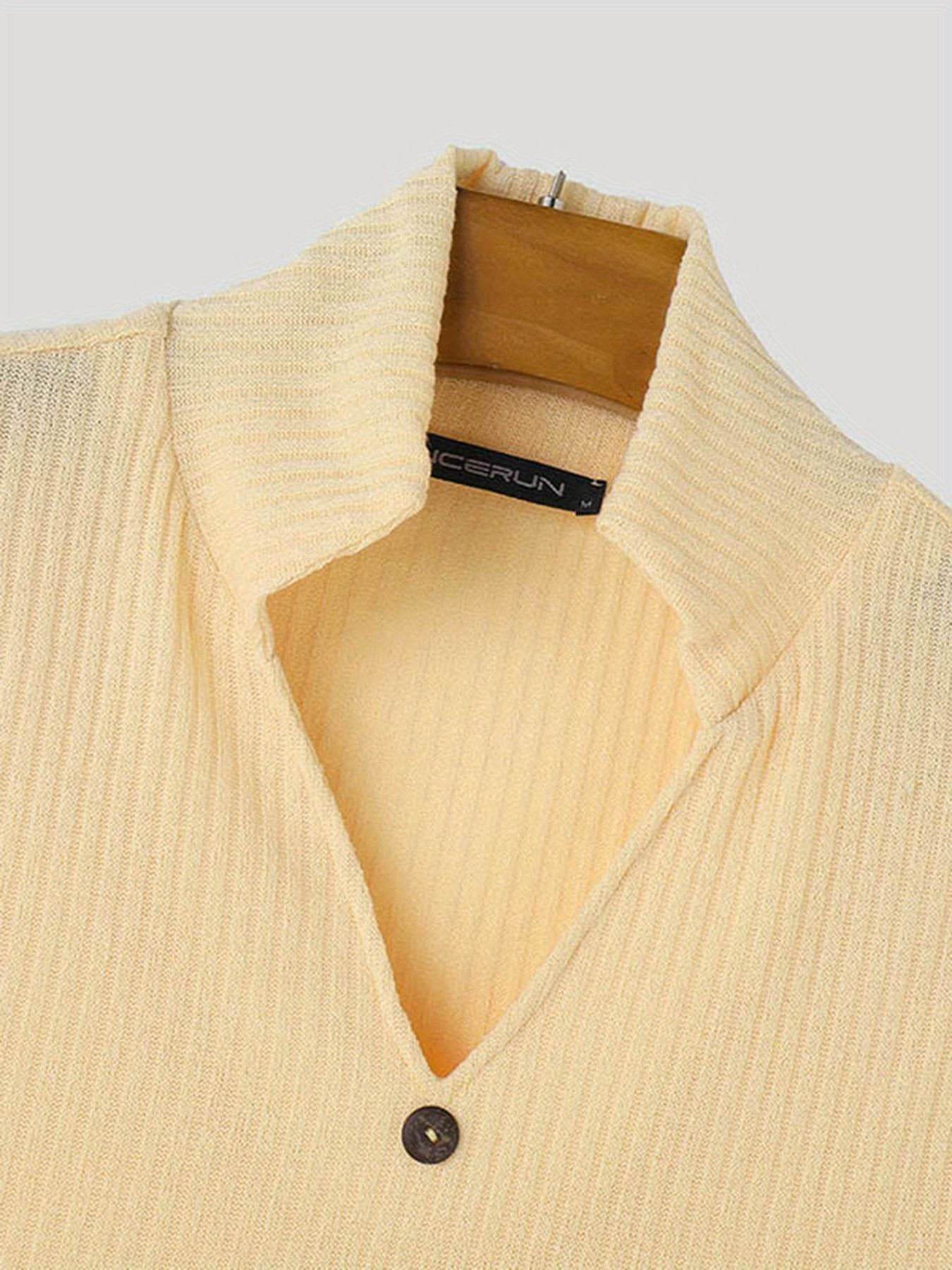 Men's Casual Ribbed Knit Sleeveless Shirt - Lapel Collar Button-Up Tank - Buy Center US
