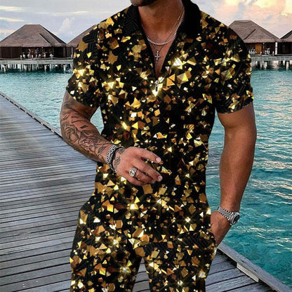 Men's Summer 3D Printed Geometric Shirt Set - Short Sleeve Hip Hop Style - Buy Center US