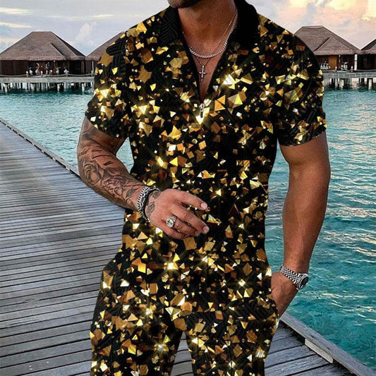Men's Summer 3D Printed Geometric Shirt Set - Short Sleeve Hip Hop Style - Buy Center US