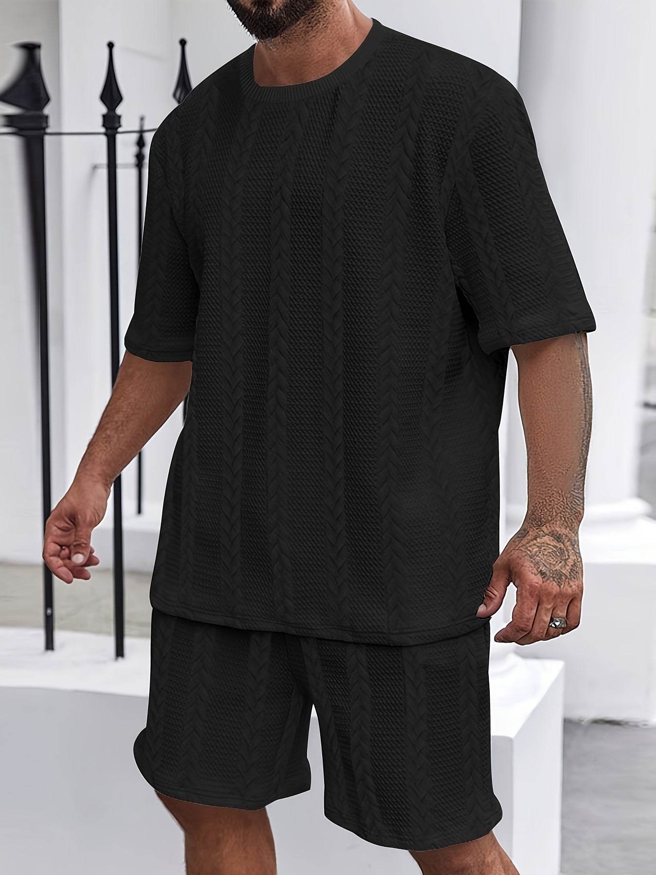 2025 Summer Braided Casual Sports Suit for Men - Polyester, Regular Fit - Buy Center US