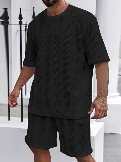 2025 Summer Braided Casual Sports Suit for Men - Polyester, Regular Fit - Buy Center US