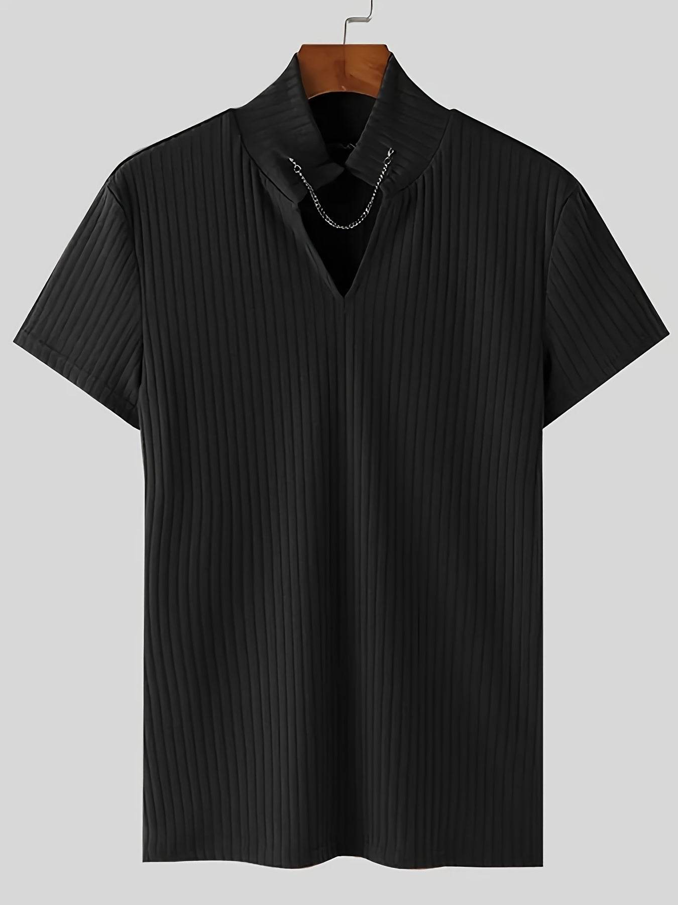 Men's Red V-Neck Striped Athletic Shirt - Slim Fit Short Sleeve Top - Buy Center US