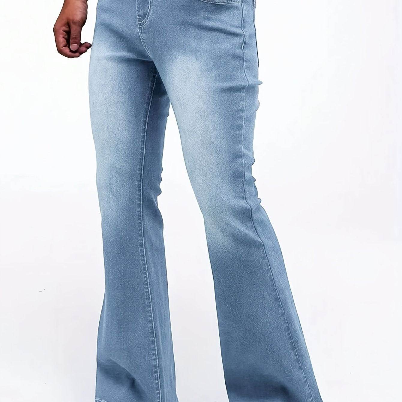 Men's Stretch Denim Flare Jeans - Casual Mid-Rise Comfort Fit Blue - Buy Center US