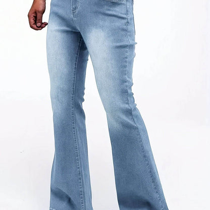 Men's Stretch Denim Flare Jeans - Casual Mid-Rise Comfort Fit Blue - Buy Center US