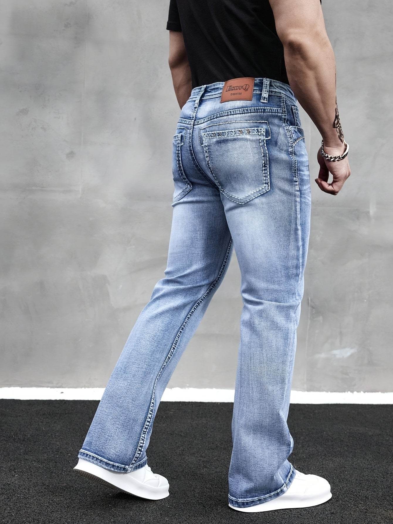 ESDVQ Men's Slim-Fit Vintage Bell-Bottom Jeans - Embroidered Curved Style - Buy Center US