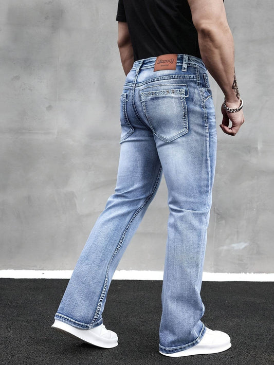 ESDVQ Men's Slim-Fit Vintage Bell-Bottom Jeans - Embroidered Curved Style - Buy Center US