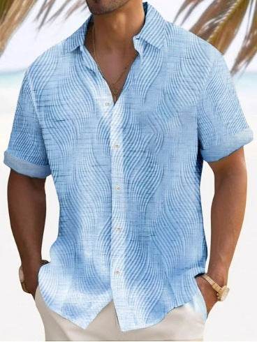 Buycenter Men's Short Sleeve Striped Beach Shirt - Casual & Stylish Fit - Buy Center US