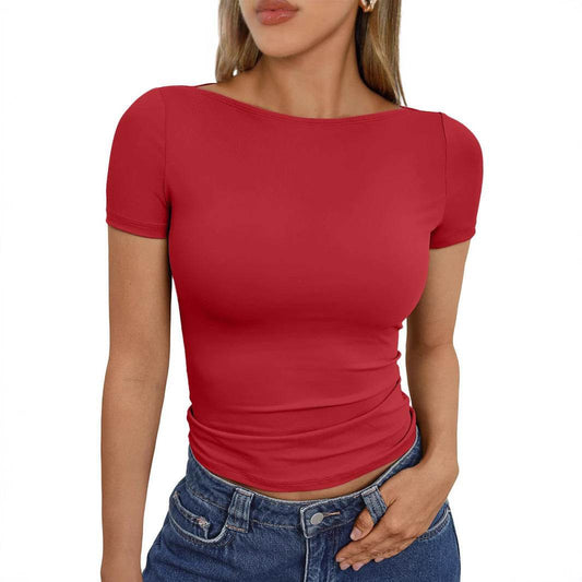 Slim Fit Round Neck Tops - Hot Girl Style for Going Out, Available in 4 Colors - Buy Center US
