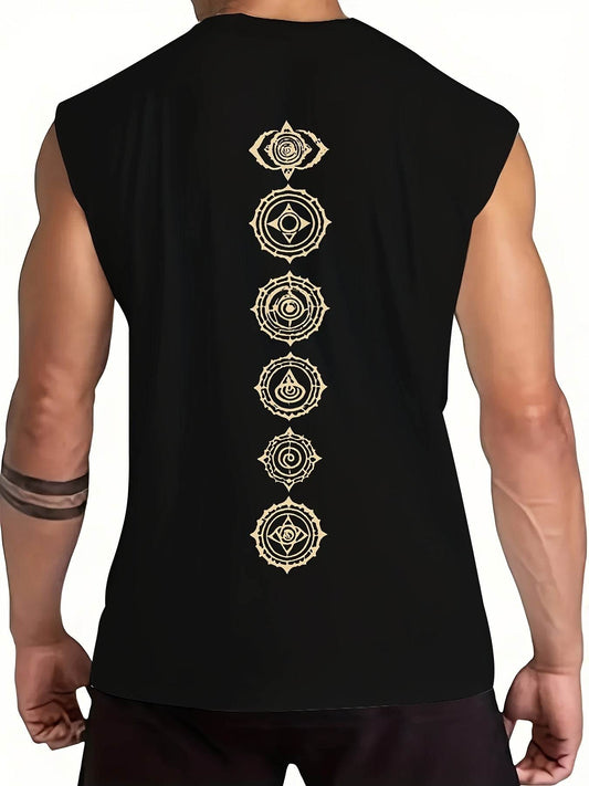 Men's Vintage Patterned Sleeveless Top - Casual Crew Neck Design - Buy Center US