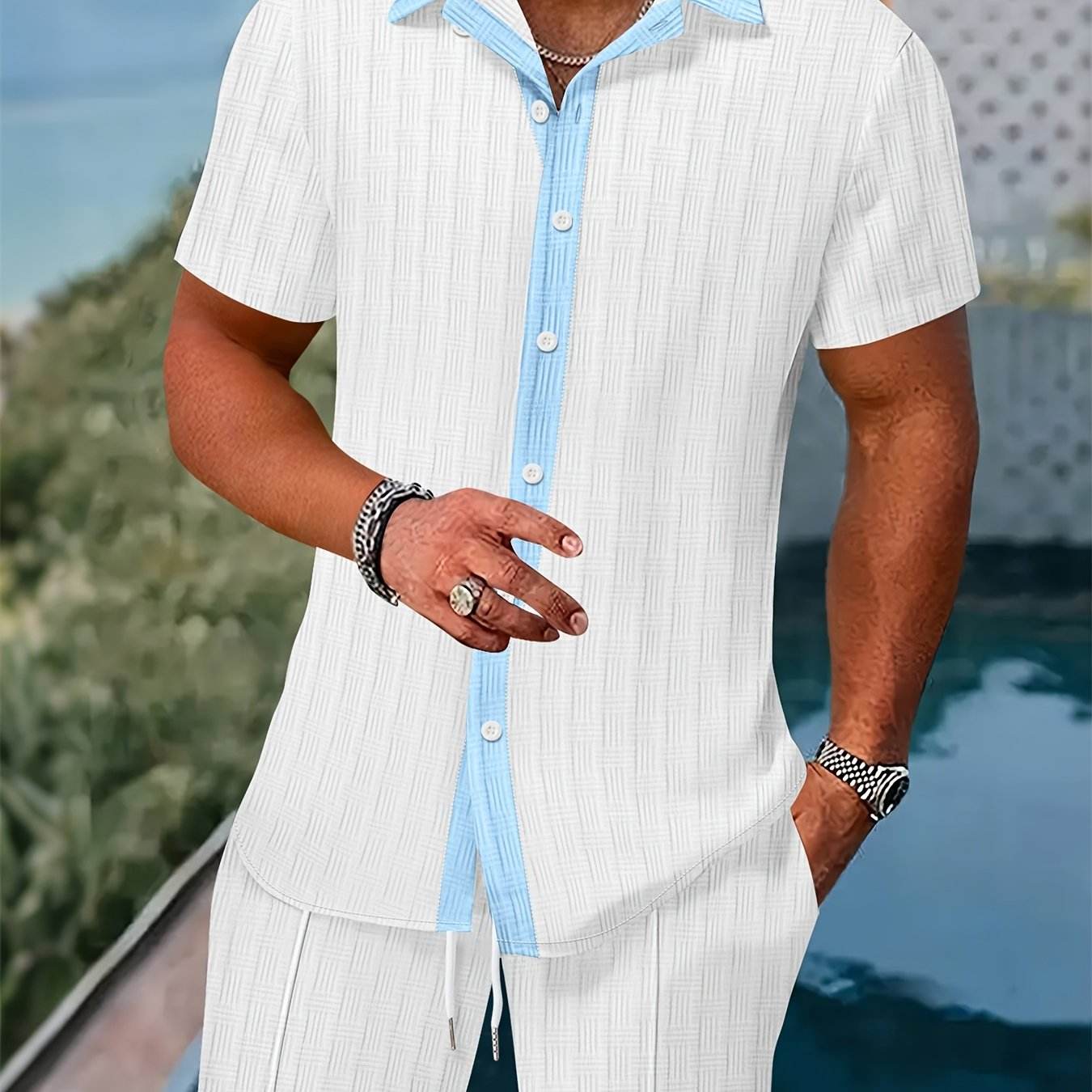 Men’s Summer Jacquard Shirt & Shorts Set - Casual Sports Outfit - Buy Center US