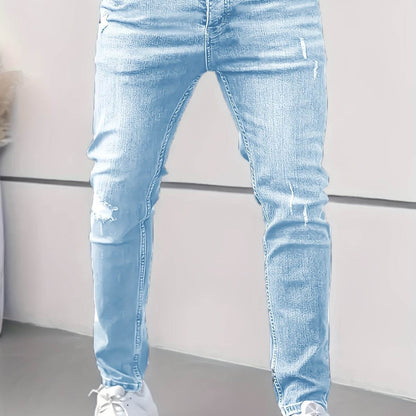 Men's Slim Fit Distressed Ripped Jeans - Light Blue Denim for Casual Style - Buy Center US
