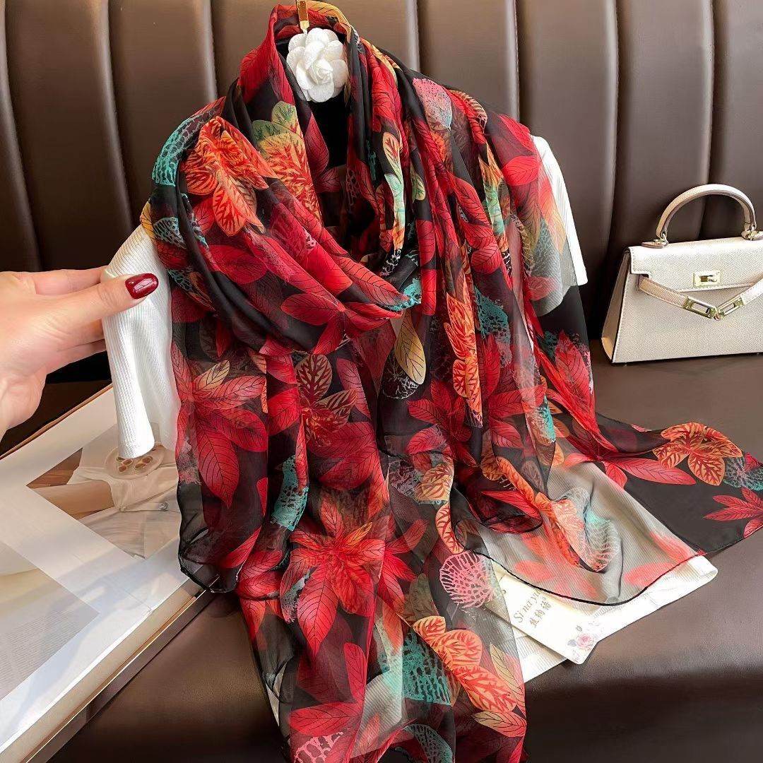 Elegant Long Silk Scarf - Mysterious Forest Design for Spring Fashion - Buy Center US