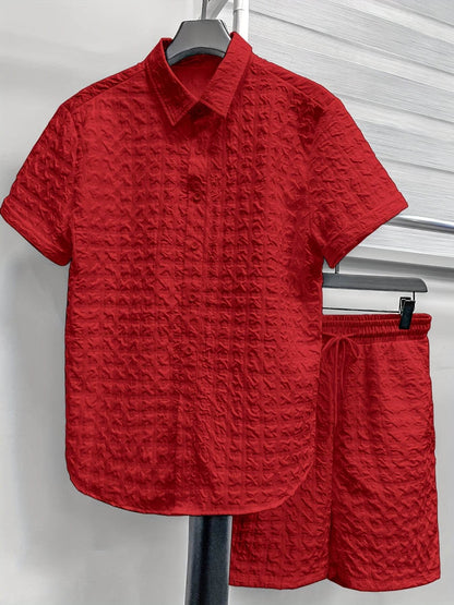 Casual Men's 2pcs Summer Suit - Checkered Short-Sleeve Shirt & Shorts - Buy Center US