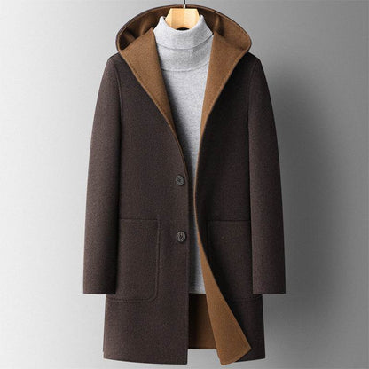 Buycenter Men's Wool Overcoat - Double-Sided, Hooded, Slim Fit for Winter - Buy Center US