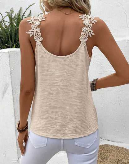 Women's Solid Color V-Neck Sling Top - Casual Patchwork Loose Fit - Buy Center US
