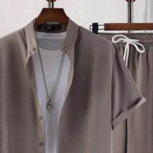 Buycenter Men's Short Sleeve Cardigan Suit - Casual Cotton Shirt & Pants - Buy Center US