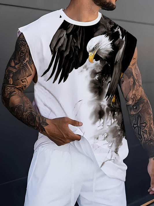 Tiliya Select Men's 3D Eagle Print Tank Top - Breathable Summer Workout Shirt - Buy Center US