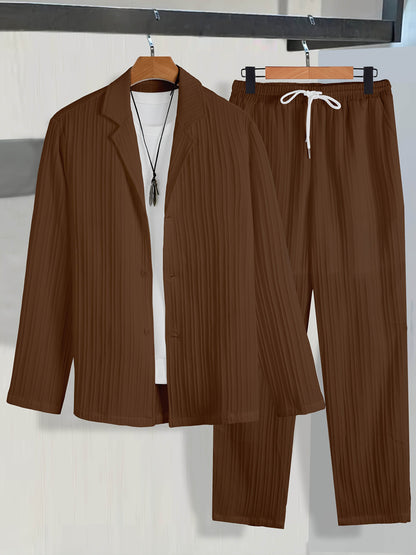 Men's Casual Suit Set - Long Sleeve Shirt & Drawstring Trousers - Buy Center US