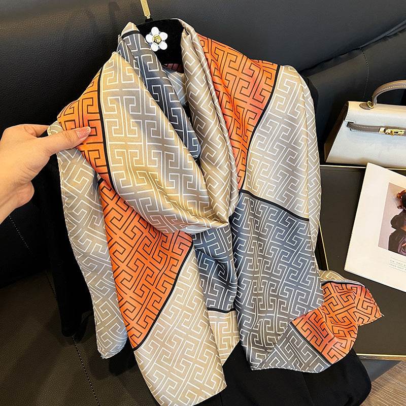 Elegant Women's Silk Scarf - Sun Protection, Plaid Design, 180x90cm - Buy Center US