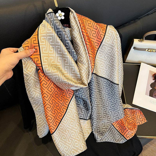 Elegant Women's Silk Scarf - Sun Protection, Plaid Design, 180x90cm - Buy Center US