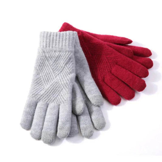 Autumn Winter Fleece-Lined Knitting Gloves - Thickened, Cozy Warmth - Buy Center US