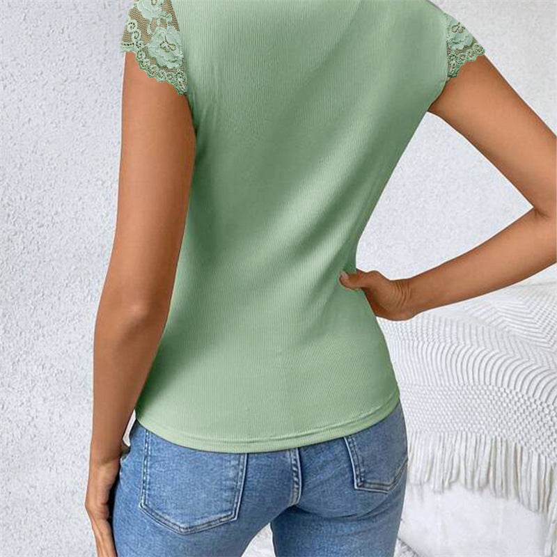 Temperament Wild Lace Blouse for Women - Petal Sleeve, Mid-Length Fit - Buy Center US