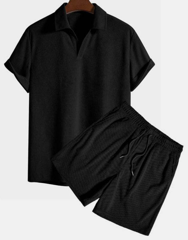 Buycenter Multi-Color Beachwear Set - Casual Corduroy Short Sleeve Suit - Buy Center US