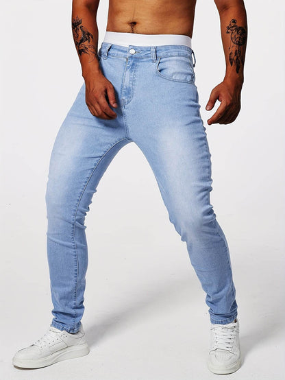 Slim-Fit Men's Solid Denim Pants - Casual Cotton Blend for Outdoors - Buy Center US