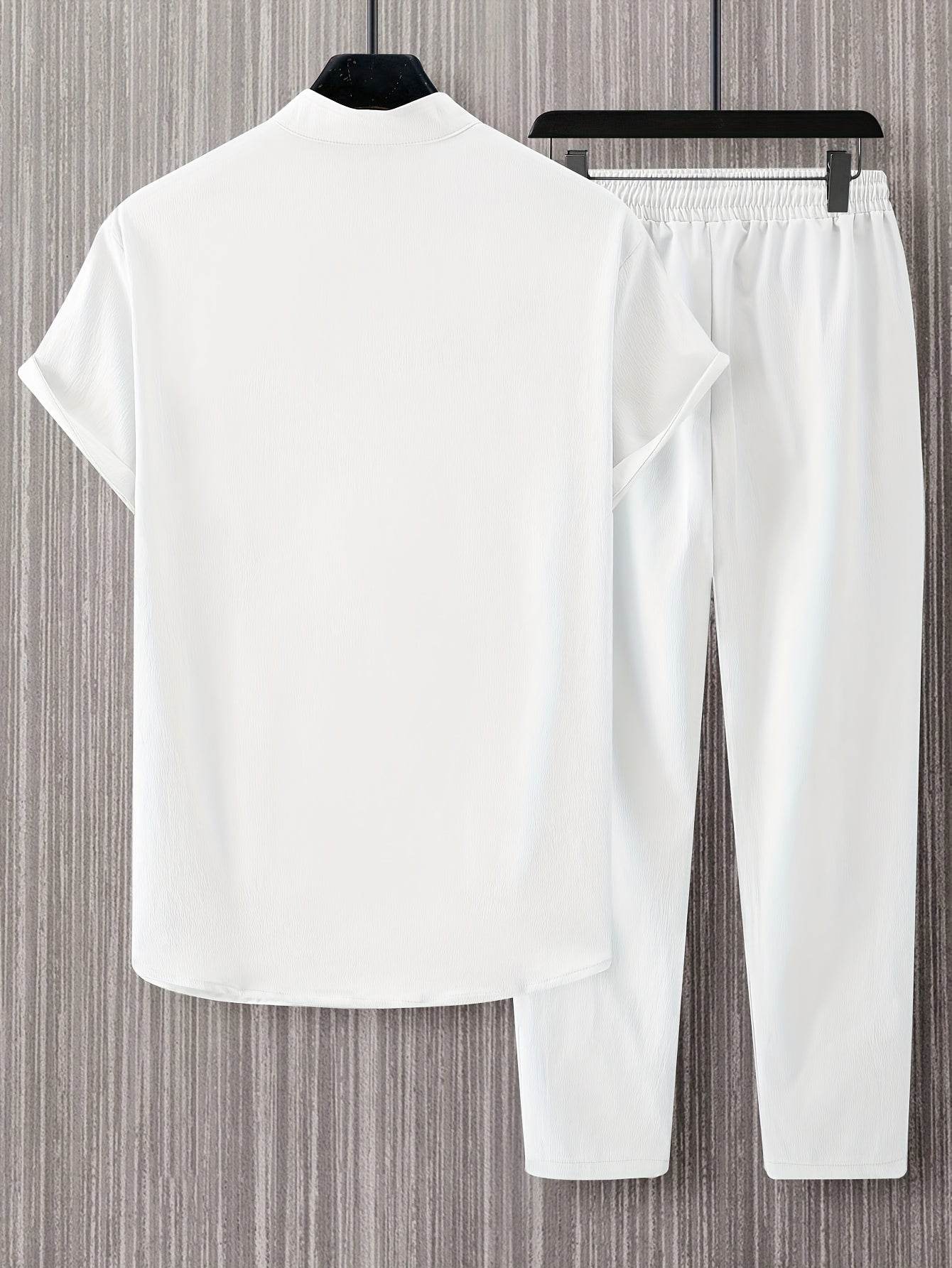 Stylish Men’s Solid Color Casual Shirt & Trouser Set - Perfect for Outings - Buy Center US