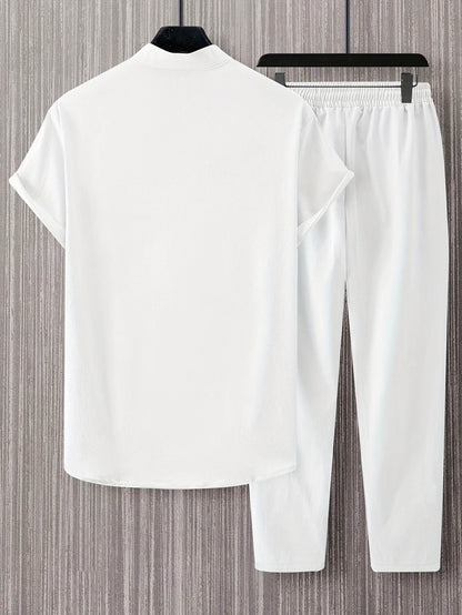 Stylish Men’s Solid Color Casual Shirt & Trouser Set - Perfect for Outings - Buy Center US