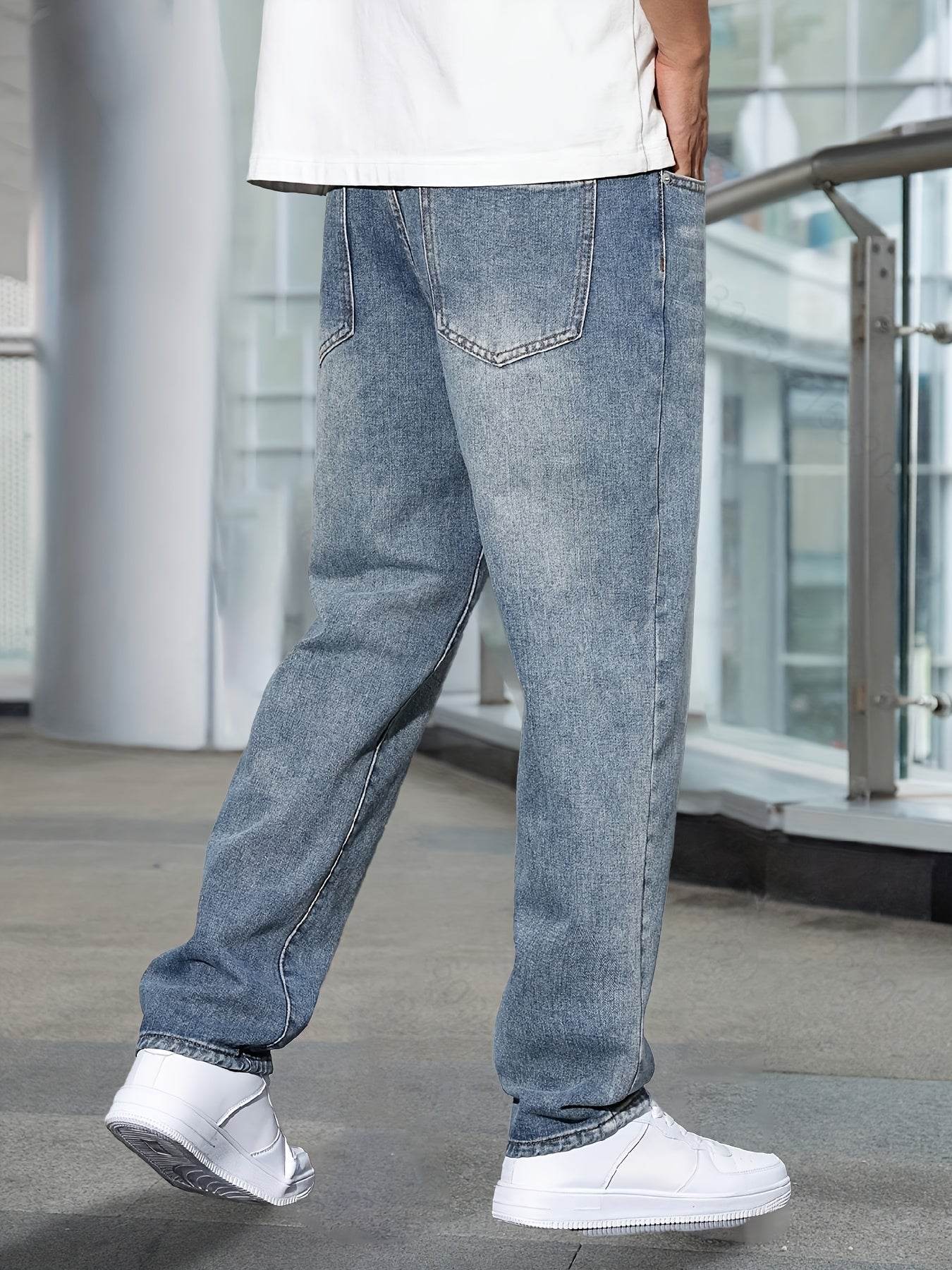 Men’s Light Blue Stretch Denim Jeans - All-Season Casual Regular Fit - Buy Center US