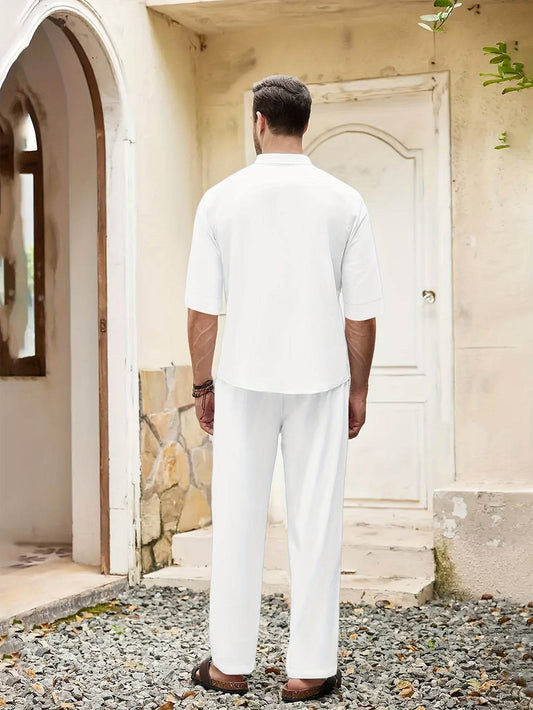 Men's Casual Pure White Print Shirt - All-Season Stand-up Collar Style - Buy Center US