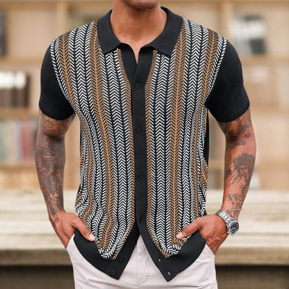 Men's Casual Striped Jacquard Sweater - Stylish Tencel for Summer - Buy Center US