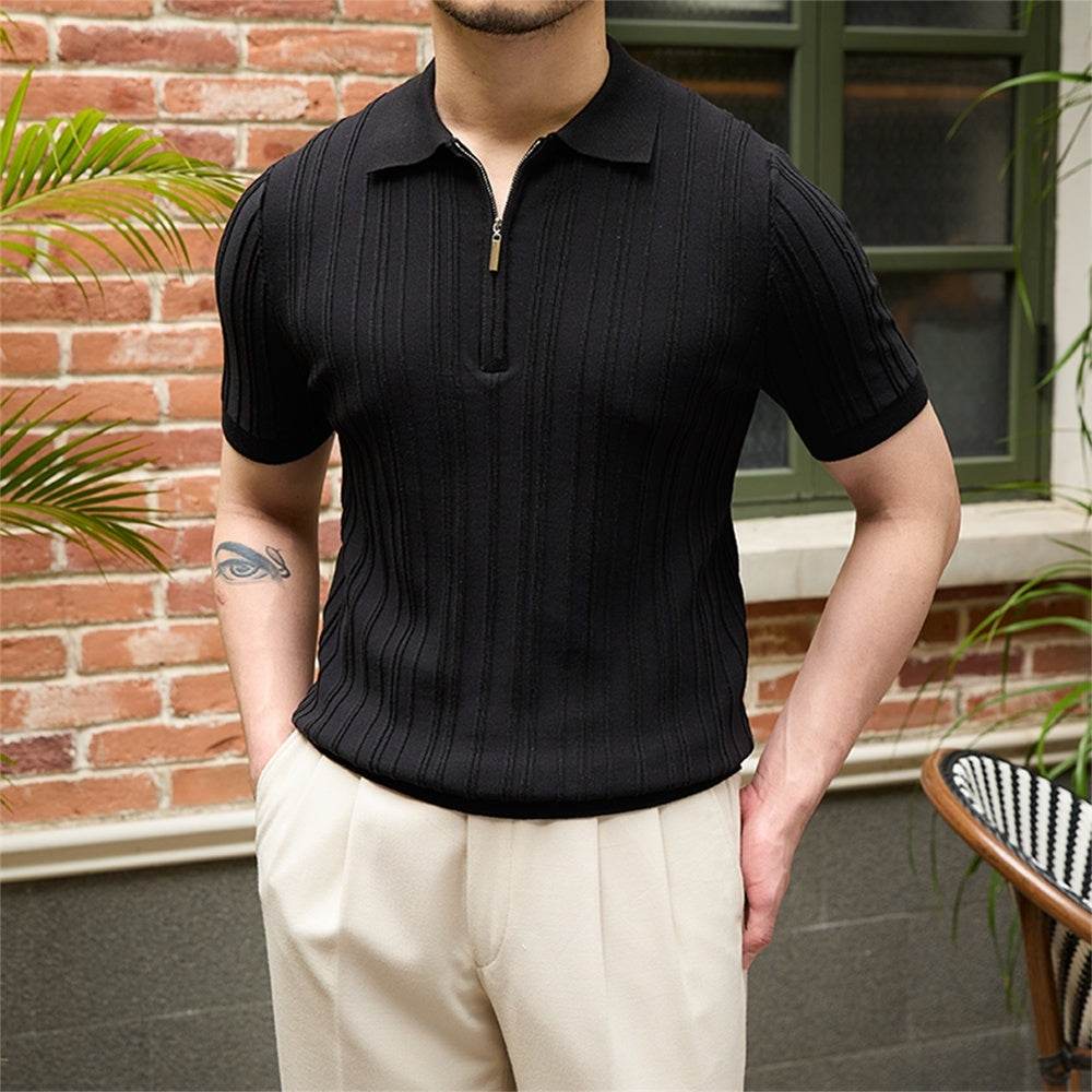 Slim Fit Sunken Stripe Knitwear - Short Sleeve All-Matching Top - Buy Center US