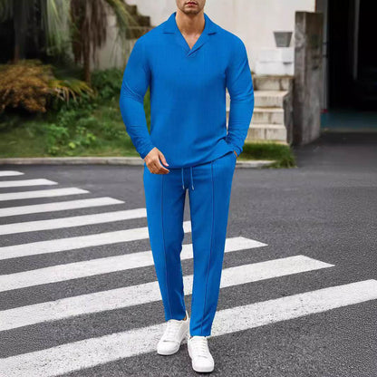 Buycenter Men's Solid Color Suit - Autumn Winter Long Sleeve Trousers - Buy Center US