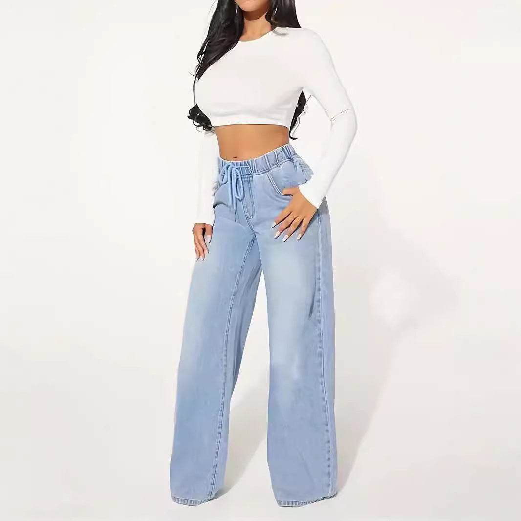 Light Blue High Waist Wide Leg Jeans - Comfortable Loose Fit for Women - Buy Center US