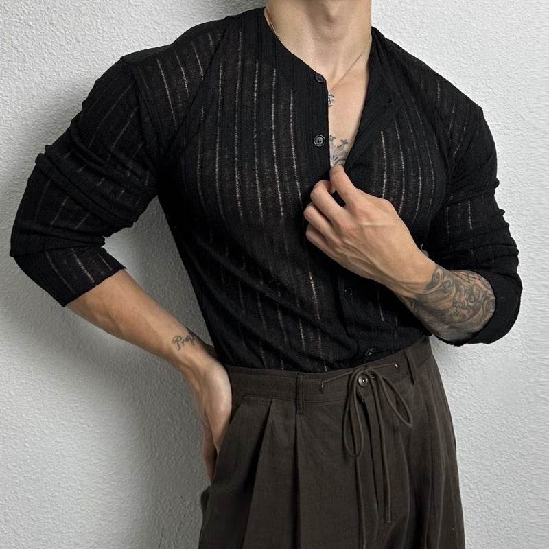 Solid Color Hollow Cardigan - Slim Fit, Long Sleeve, Elastic Hemp Fabric - Buy Center US