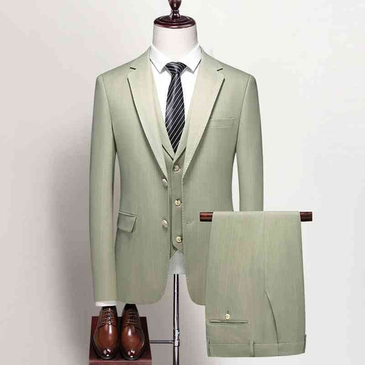 Buycenter Men's Casual Business Suit Set - Light Green Jacket & Vest - Buy Center US