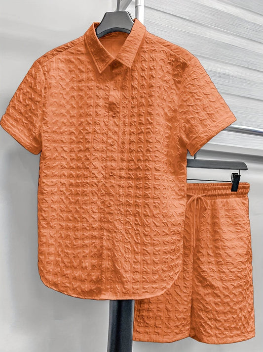 Casual Men's 2pcs Summer Suit - Checkered Short-Sleeve Shirt & Shorts - Buy Center US