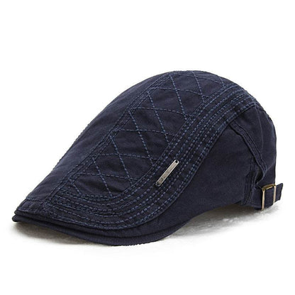 Retro Solid Color Grid Cap - Cotton Beret with Embroidery Design - Buy Center US