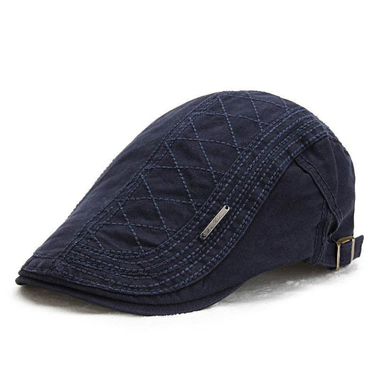 Retro Solid Color Grid Cap - Cotton Beret with Embroidery Design - Buy Center US