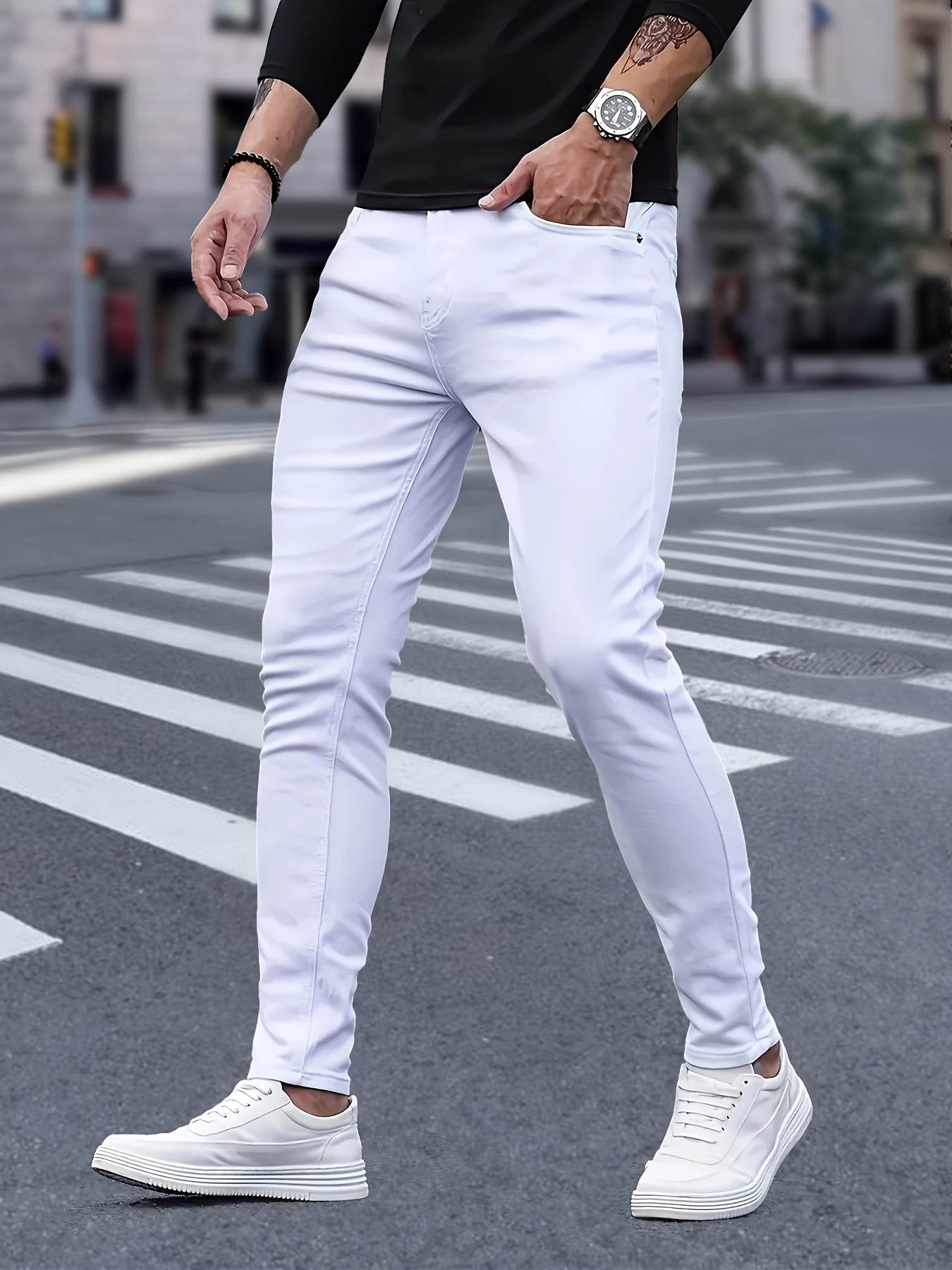 High Street Pure White Jeans for Men - Stylish and Versatile Skinny Fit - Buy Center US
