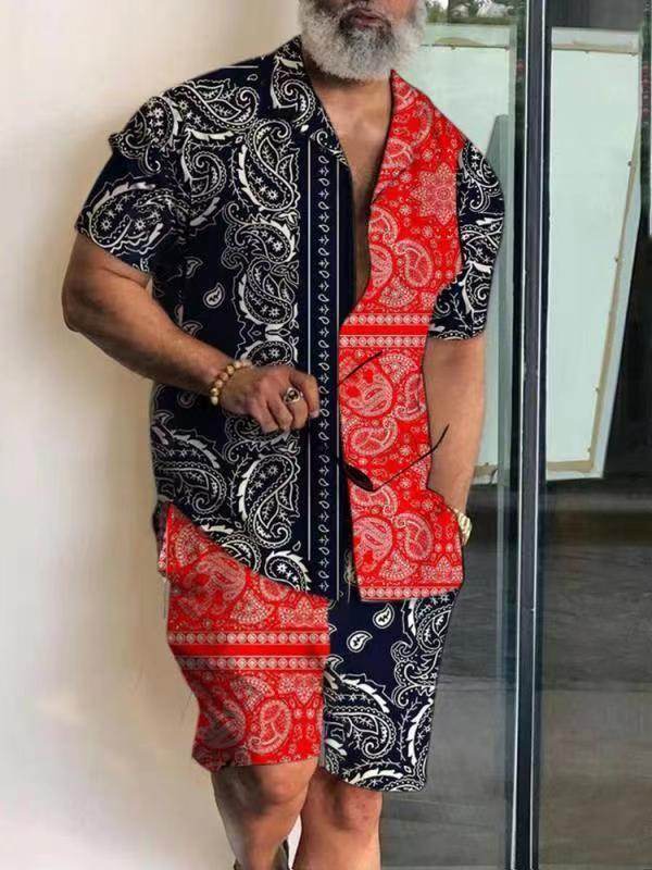 Buycenter Men's Floral 3D Printed Polo Shirt & Shorts Suit - Slim Fit - Buy Center US
