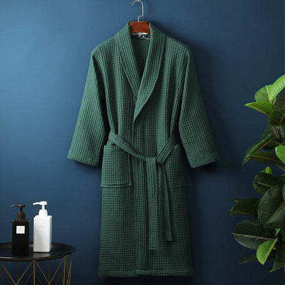Buycenter Pure Cotton Bathrobe - Long Waffle Nightgown for Couples - Buy Center US