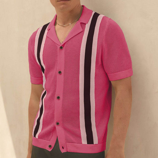 Men's Casual Cuban Collar Short Sleeve Knitted Cardigan - Summer Style - Buy Center US