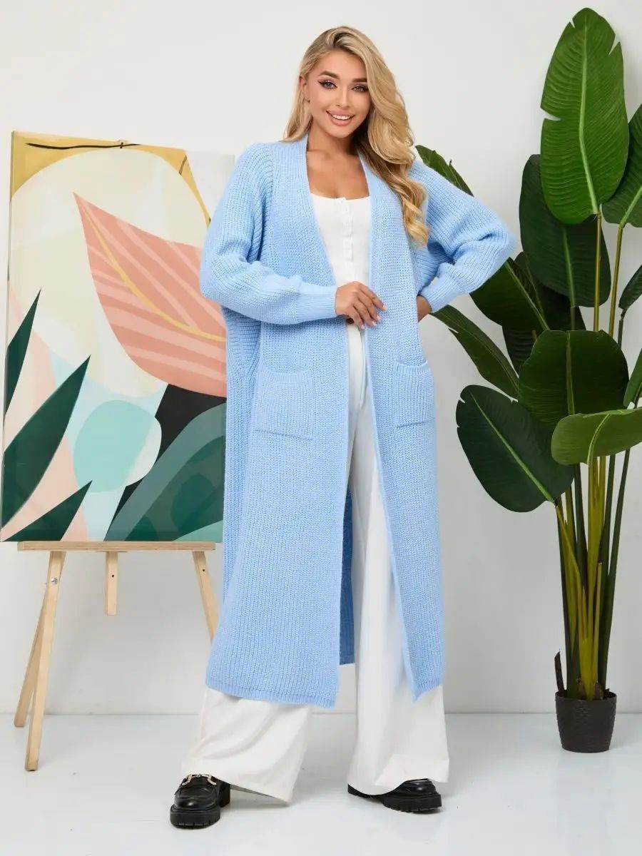 Women's Long Knitted Cardigan - Buckle-Free Loose Fit Coat, Solid Colors - Buy Center US
