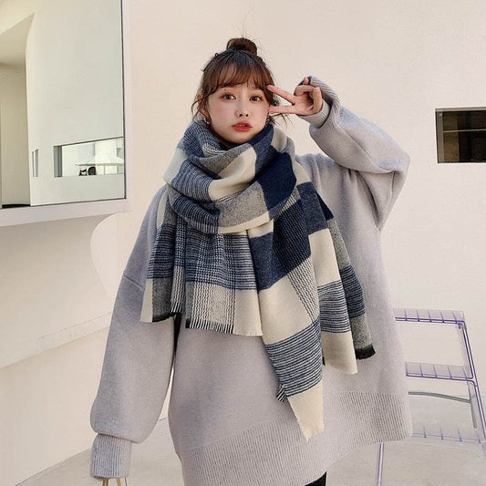 Women's Japanese-Style Plaid Scarf - Extra Long, Warm Acrylic Fabric - Buy Center US