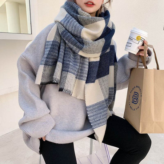 Women's Japanese-Style Plaid Scarf - Extra Long, Warm Acrylic Fabric - Buy Center US
