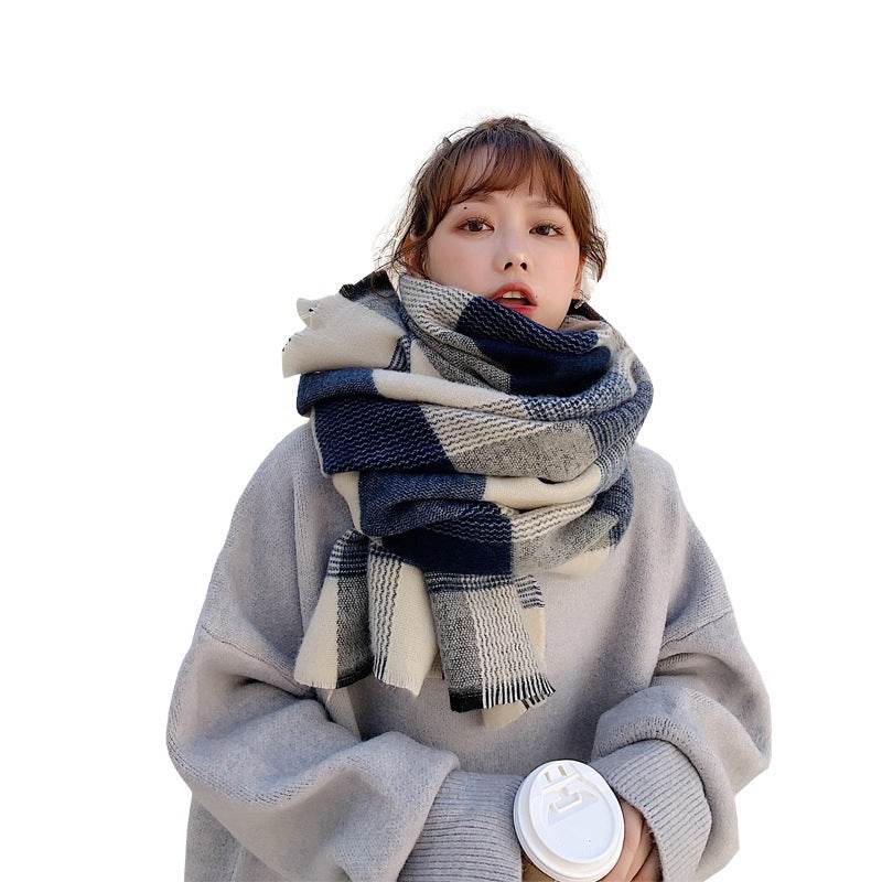 Women's Japanese-Style Plaid Scarf - Extra Long, Warm Acrylic Fabric - Buy Center US