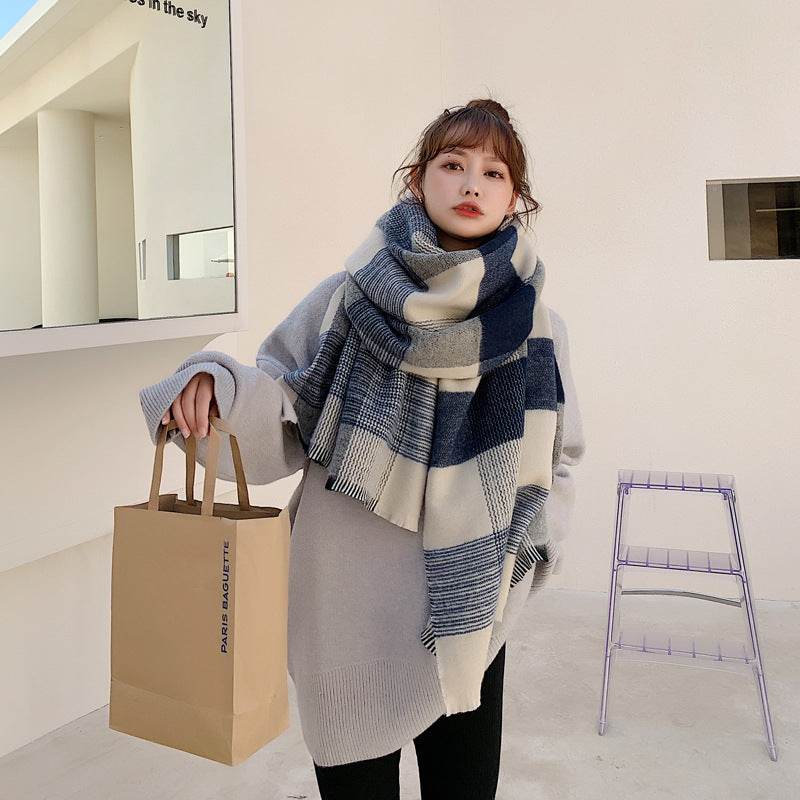 Women's Japanese-Style Plaid Scarf - Extra Long, Warm Acrylic Fabric - Buy Center US